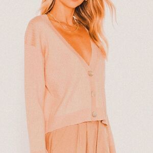 LPA Adina Coral Ribbed Knit Cardigan – Coastal It-Girl Revolve Sweater (Size S)